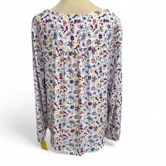 Gap White Floral Print Long Sleeve Sheer Top (L) - Picture 3 of 4